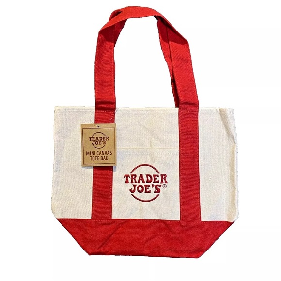 Trader Joe’s Mini Canvas Tote Bag Red NEW NWT Limited Edition - Picture 2 of 2